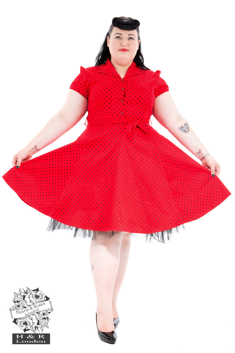 Red Black Small Polka Dot Tea Dress